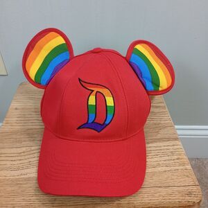 NWT Disneyland Red & Rainbow Mickey Mouse Ears Pride Hat Adult Size Adjustable